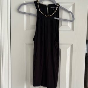Cable & Gauge Black Sleeveless Top with Gold Chain Detail
